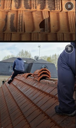 🏠 Remplacement complet du faîtage à Jouarre (77) Dépose des anciennes faîtières, pose d’un closoir ventilé et installation des nouvelles faîtières. Ces travaux permettent d’améliorer l’étanchéité, la ventilation et la durabilité de la toiture.